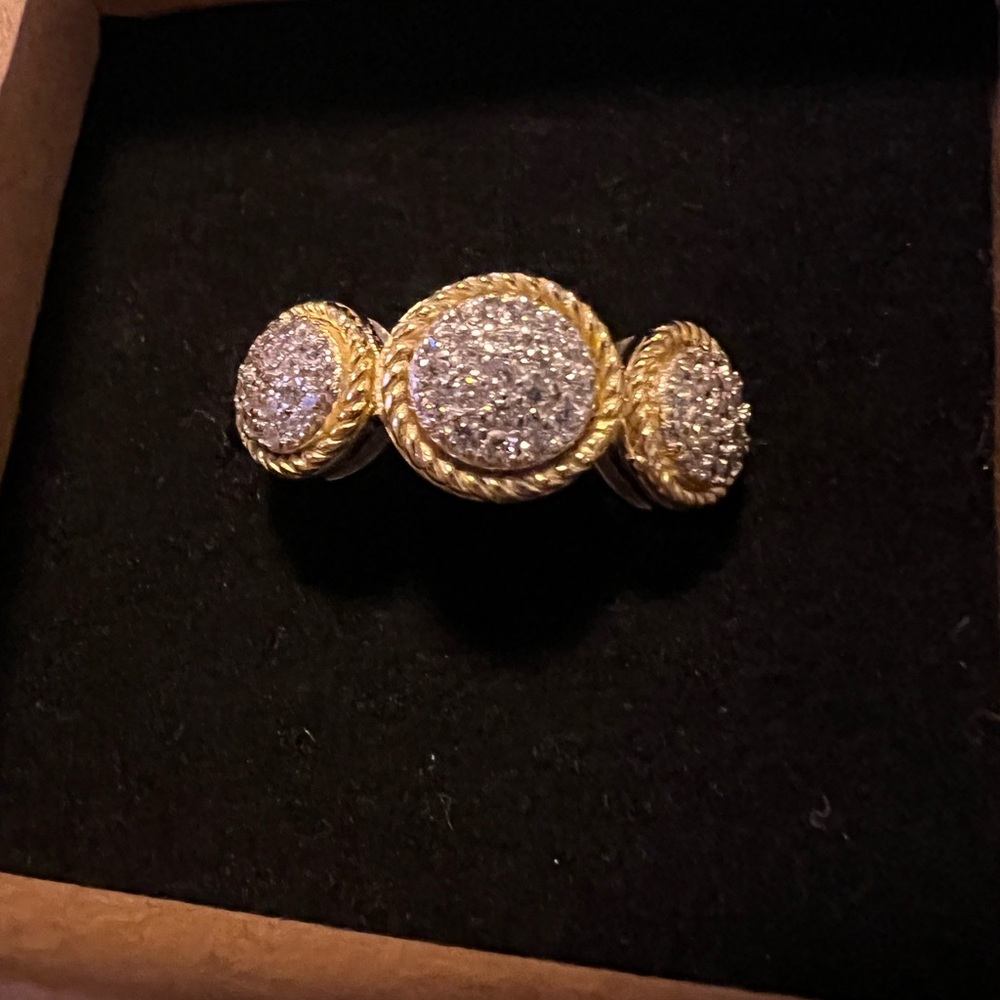 Beautiful Halo Elegant Gold and .925 Silver Women's CZ Pave Ring - Picture 5 of 9